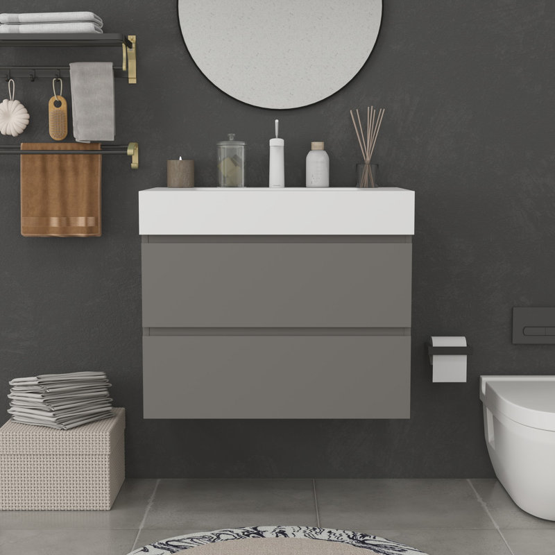 Meuble-lavabo moderne avec lavabo, Noyer, Blanc