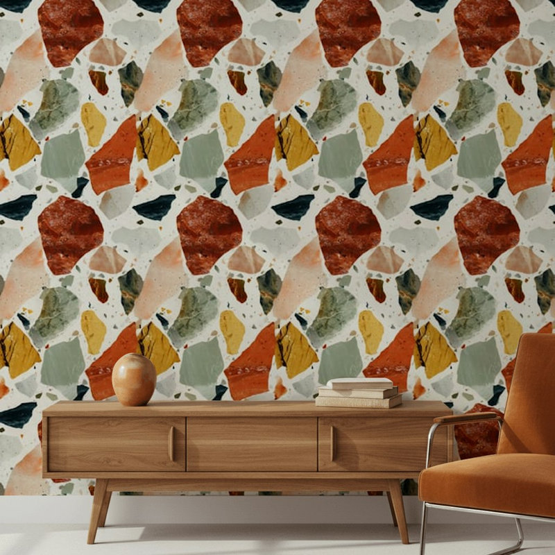 Papier peint blanc Terrazzo, Peler et coller
