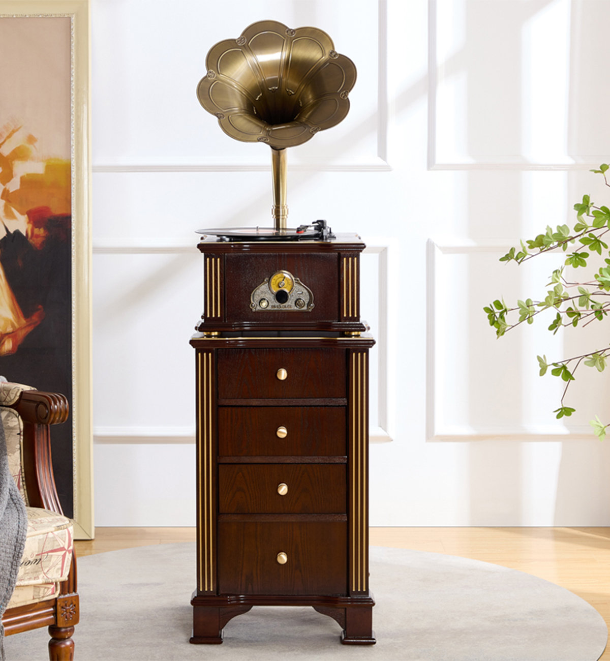 Graphophone Modern daxi Modern Minimalist Oak Gramophone - Brass Horn Bluetooth Gramophone ...