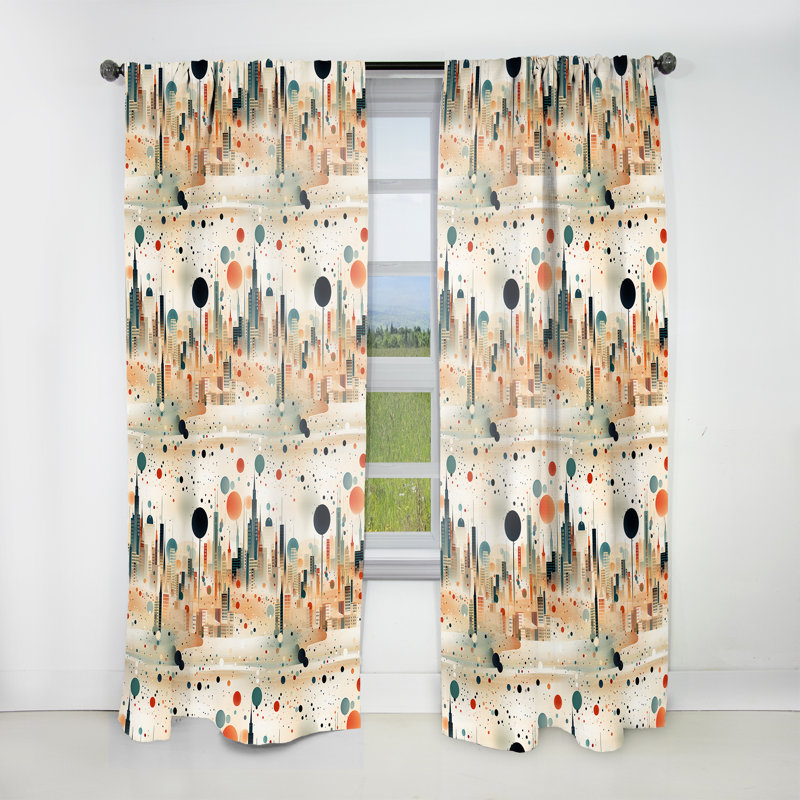 Coral and Beige Polka Dot Skyline - Modern Velvet Curtain - Room Darkening - 1 Panel, 52" W x 95" L