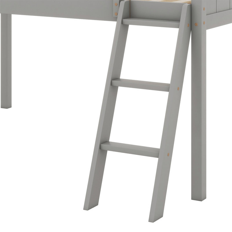 Lit mezzanine bas en bois avec échelle, Gris