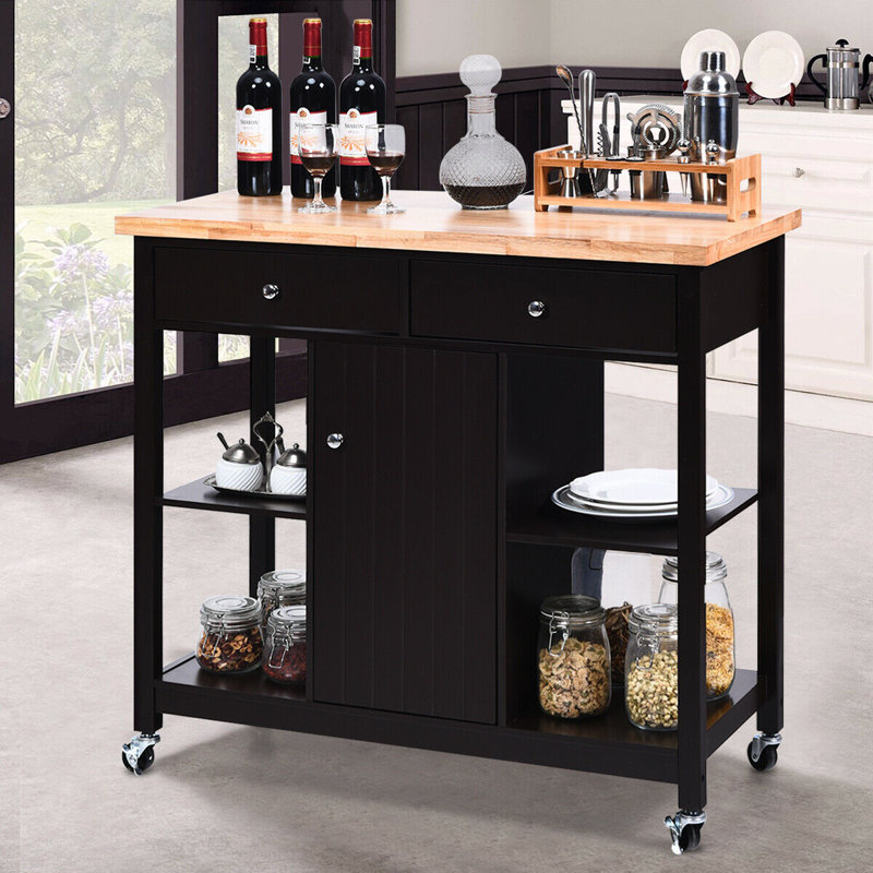 Glyn Solid Wood Top Kitchen Cart, Brown