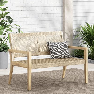 Causeuse d'extérieur en osier et en bois d'acacia, multicolore brun clair et brun clair, H 34 po x l 46,5 po x P 27,25 po