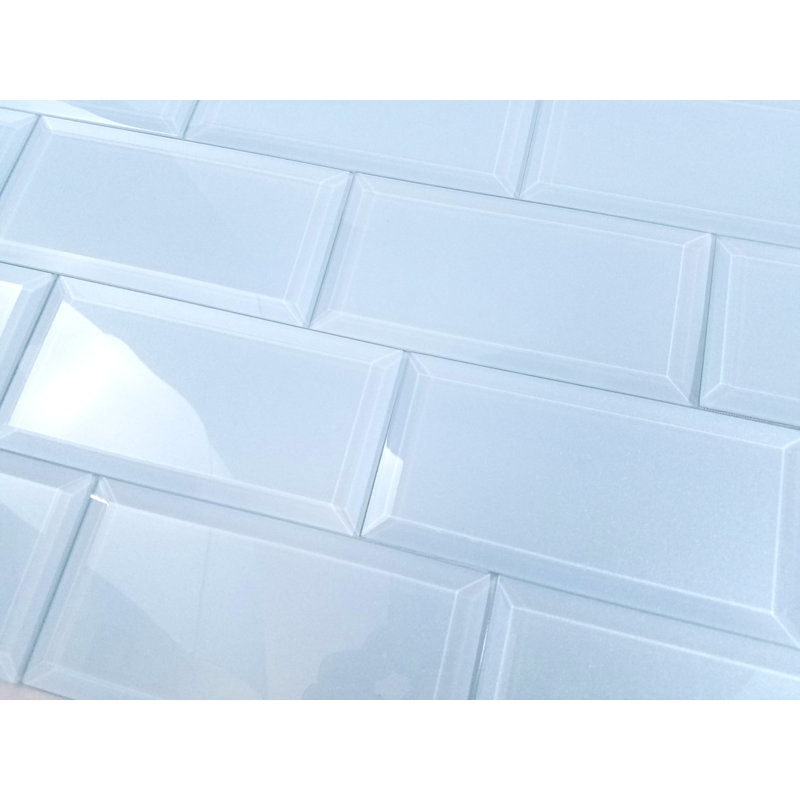 Carrelage mural de cuisine et de salle de bain en verre biseauté de qualité diamantée givré 3 po x 6 po Frosted Elegance