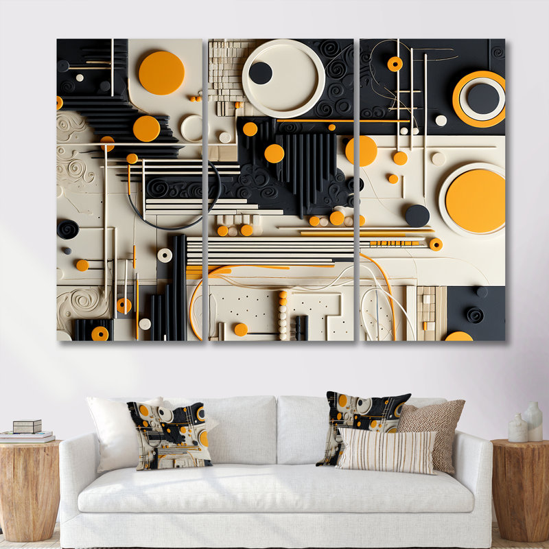 «Sweet Simplicity Collage», ensemble de salon géométrique mural, H 28 po x l 36 po x P 1 po, Toile tendue