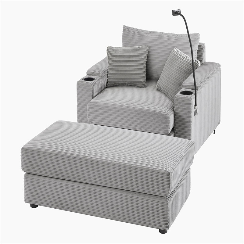 Canapé modulaire moderne avec repose-pieds en velours côtelé Modern, Gris