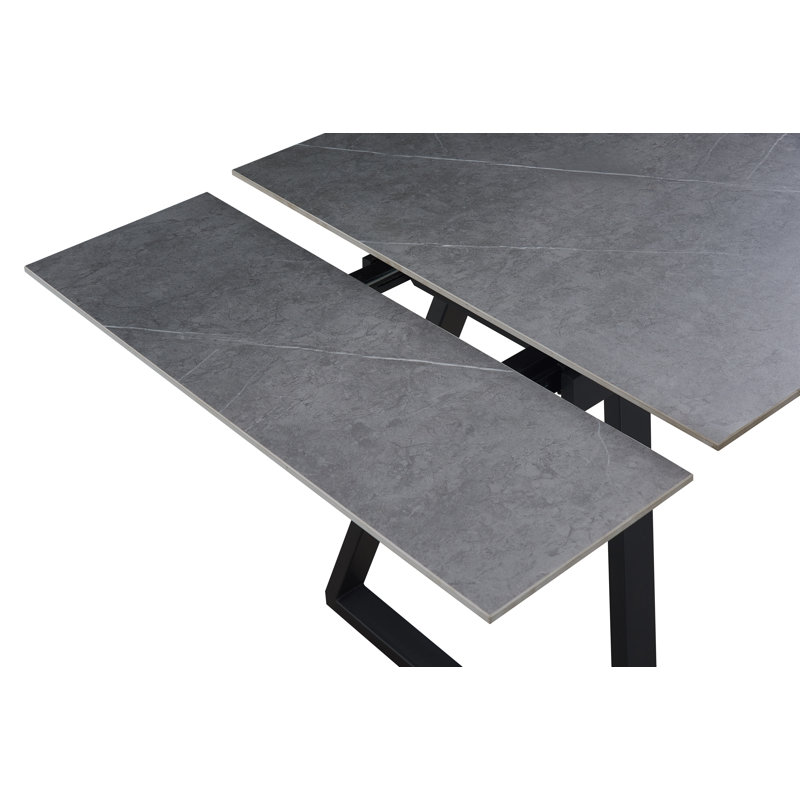 Kerela Extendable Stone Top Metal Base Dining Table, Grey