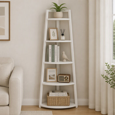 70" Corner Shelf, 5 Tier Corner Storage Rack Ladder Bookcase
