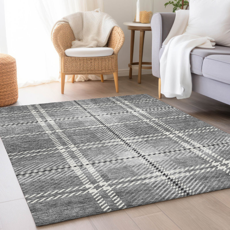 Tapis gris Prisco lavable à la machine de qualité supérieure, Rectangle 2 pi 6 po x 3 pi 10 po
