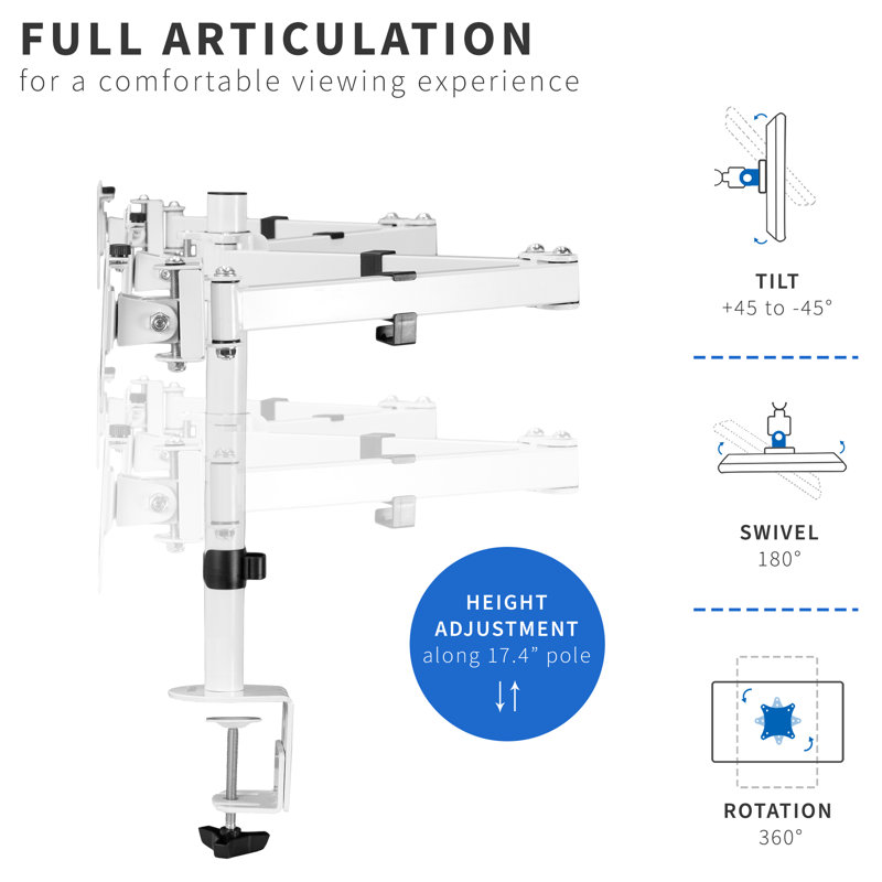 Support de bureau blanc Vivo pouvant supporter jusqu'à 15,4 lb