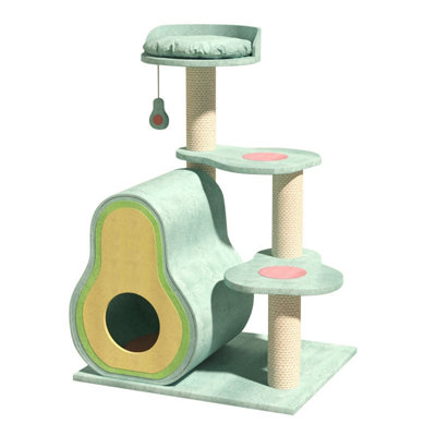 Avocado Shaped Cat Tree with Sisal Scratching Posts, Multi-Level Cat Condo with Hideaway House and Perches for Large Indoor Cats