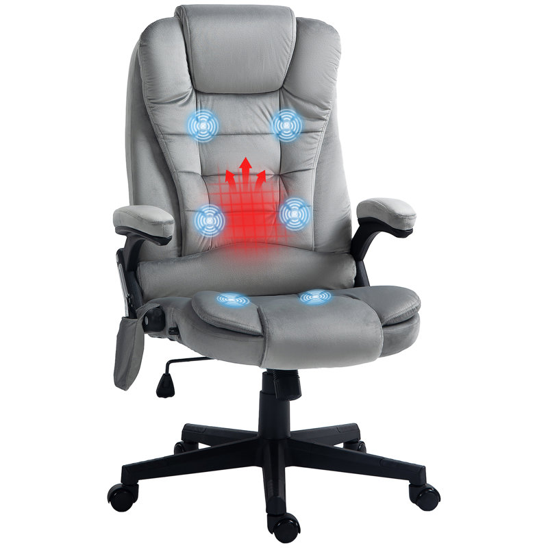 Fauteuil de bureau à 6 points de massage vibrant avec chaleur lombaire gris, Gris