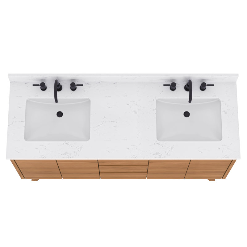 Coventry 61" Natural Teak Double Sink Vanity with Cala White Top
