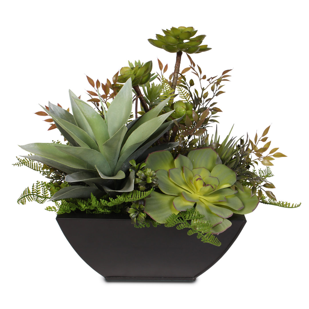 15'' Faux Succulent Plant in Metal Planter 17 Stories