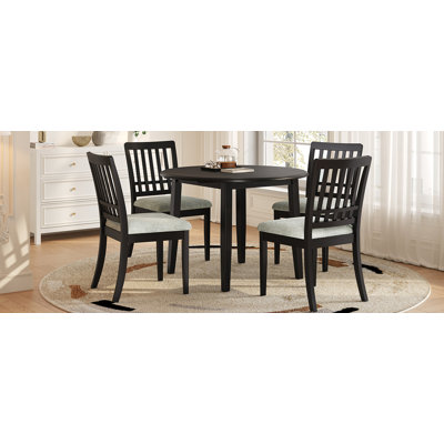 Ensemble de table de salle à manger 5 pièces pour 4 personnes, 1 table de salle à manger pliante en bois + 4 chaises rembourrées, conception compacte pour petits appartements et salles à manger - Noir