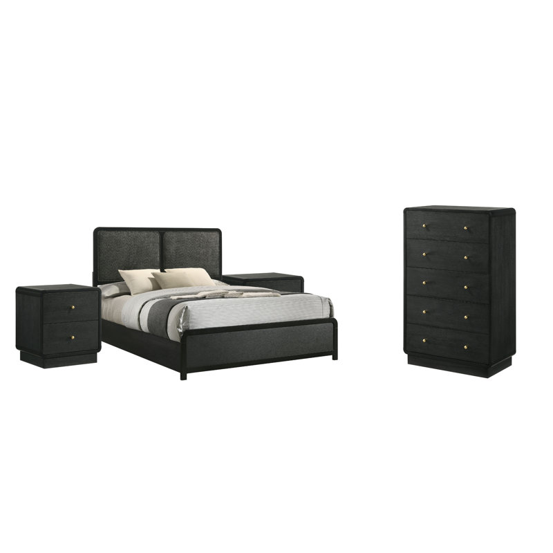 Carlisle Black Queen 4-Piece Bedroom Set, 4 Pcs: Bed, Dresser, 2 Nightstands, Queen