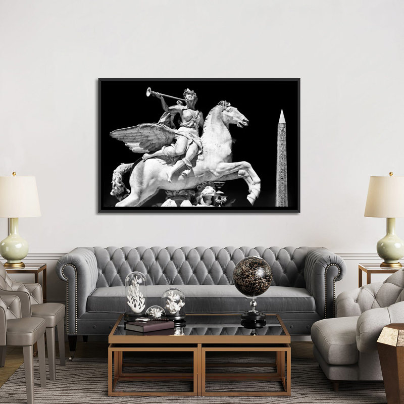 Statue équestre avec obélisque de Louxor, reproduction de photo sur toile tendue, H 40 po x l 60 po x P 1,5 po, Pas de tapis
