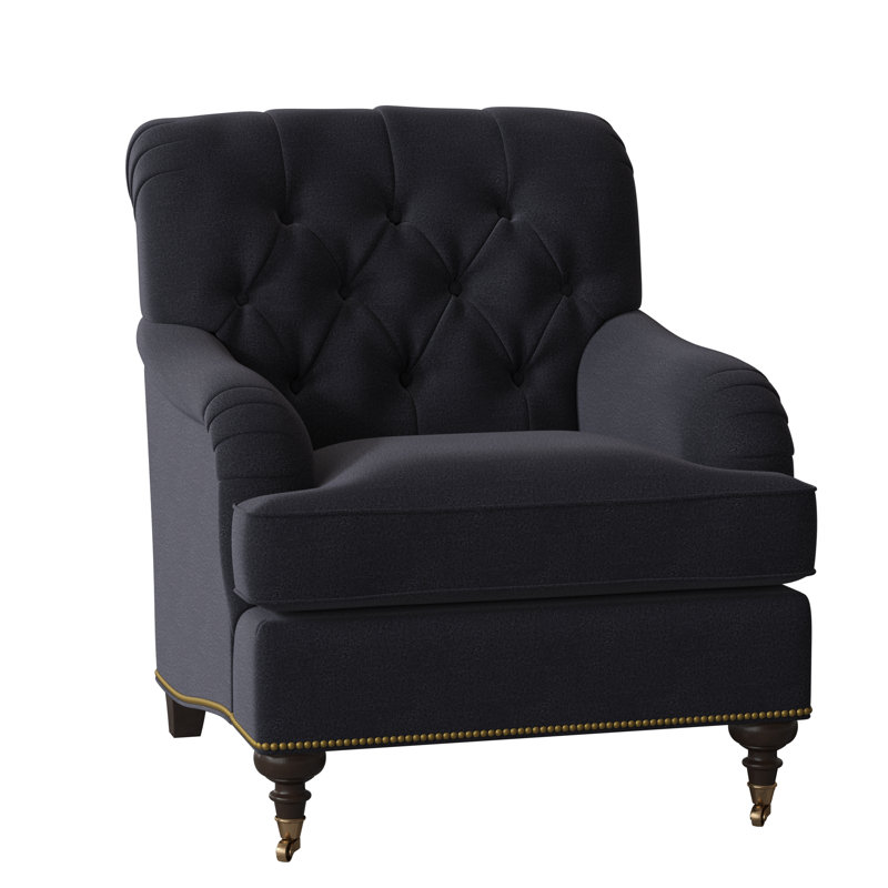 Devan Armchair, American Walnut, Venice Navy, Antique Brass Small