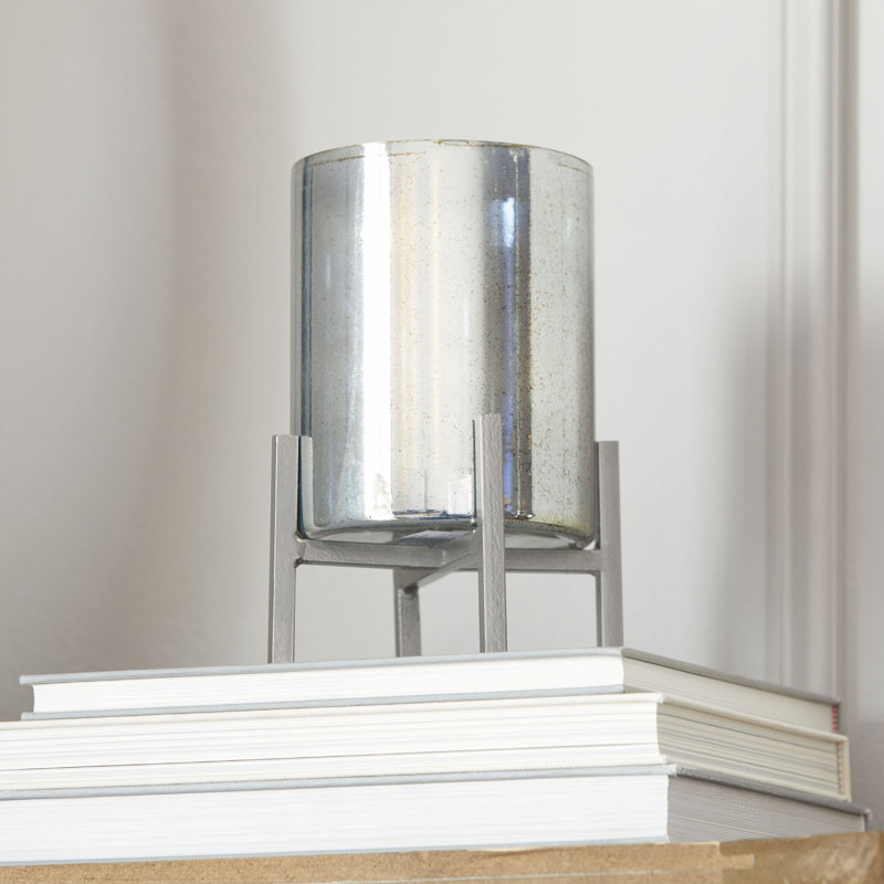 Small Silver Glass Hurricane Candle Lantern