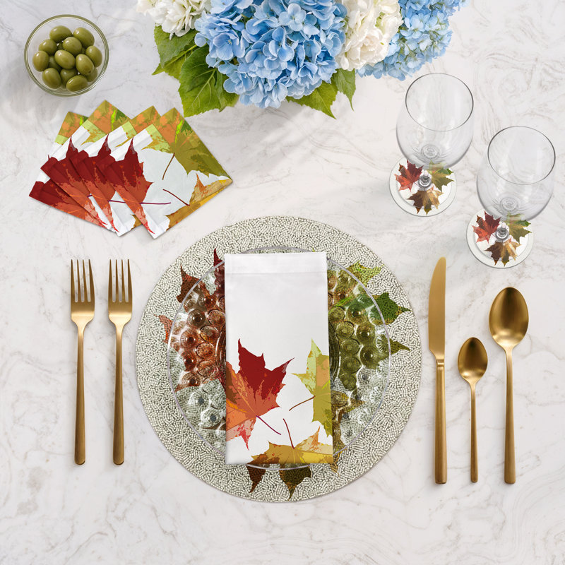 Autumn Leaves Vegan Leather Round Pebble Placemat