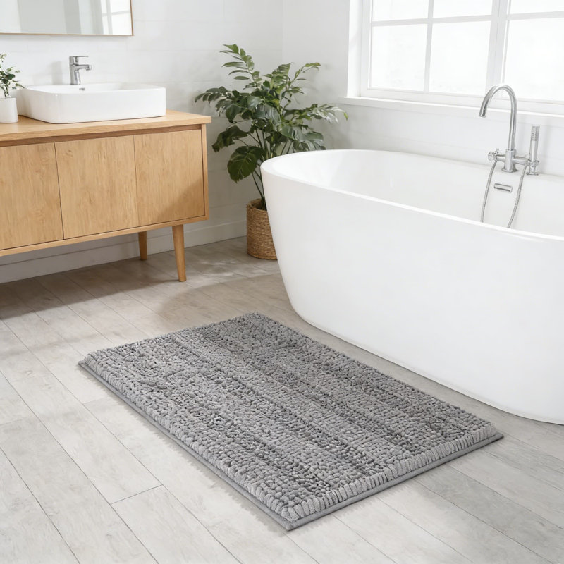 Chenille Bathroom Rugs With Rubber Backing, Ultra Soft And Absorbent Bath Mats For Shower, Tub, And Bathroom Floor, Machine Washable
