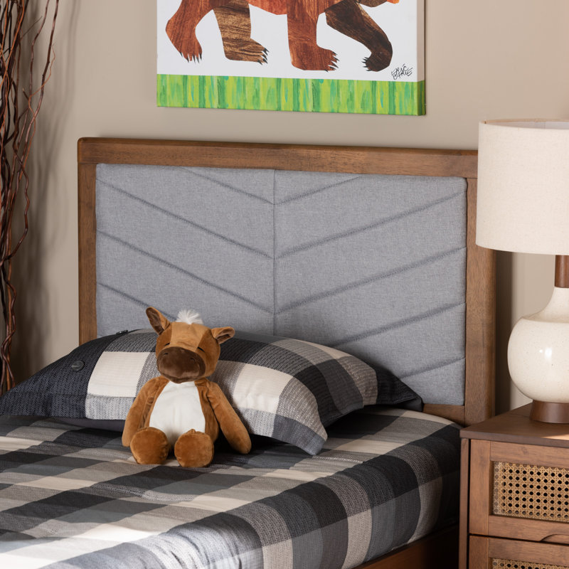 Joran Upholstered Panel Headboard, Walnut/Light Gray, Twin