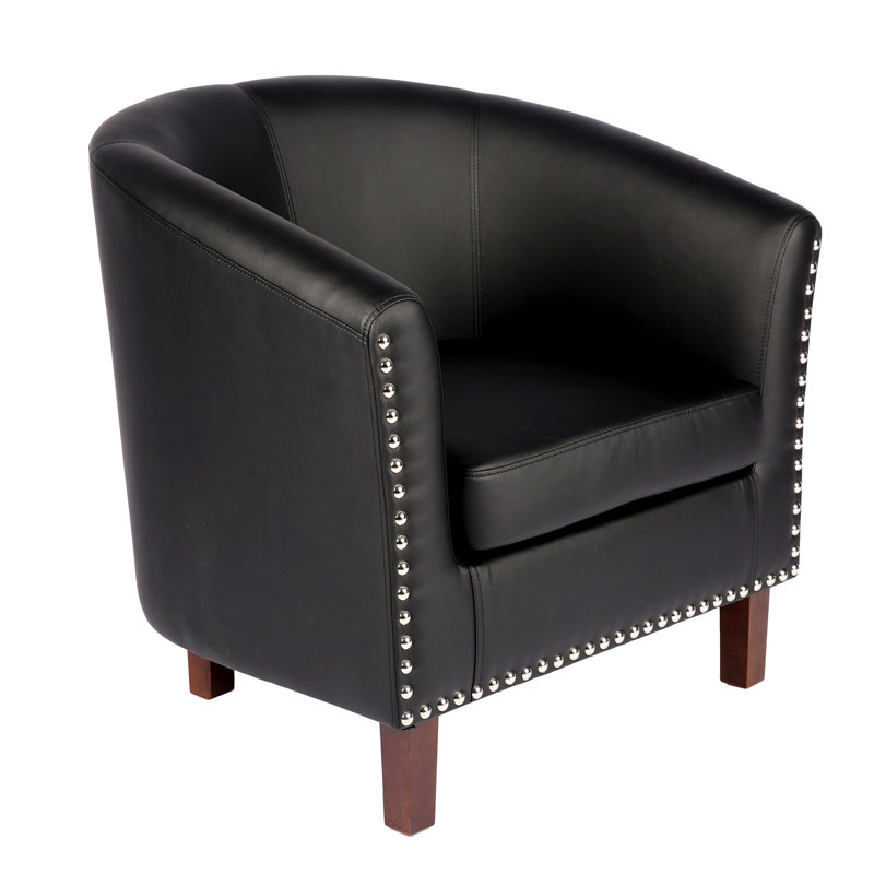 Faux Leather Barrel Chair, Black