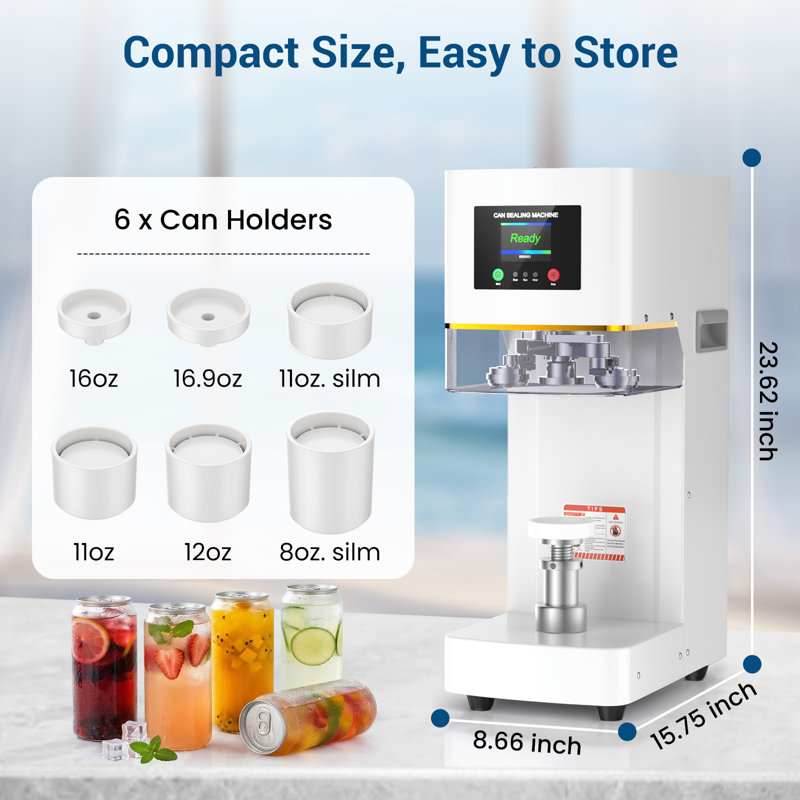 Automatic Commercial Can Sealer Machine, Beverage Can Sealing Machine With 6 Size Adapters for Cafe, Food Truck and Drink Shop  >