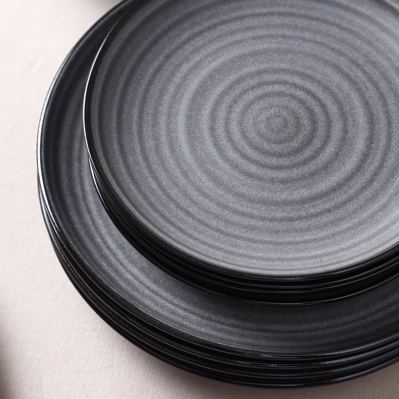 Stone Lain Dua 12-Piece Dinnerware Set Stoneware, Black