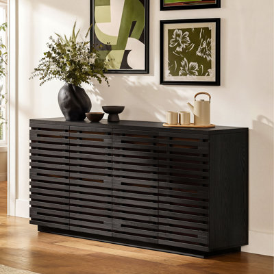 Hernest Modern 71 inch Oak Sideboard with Slatted Doors and Hidden Drawers Storage Cabinet for Dining Room