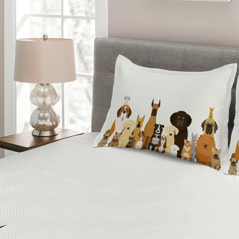 Dog Polyester Coverlet, King Bedspread + 2 Shams