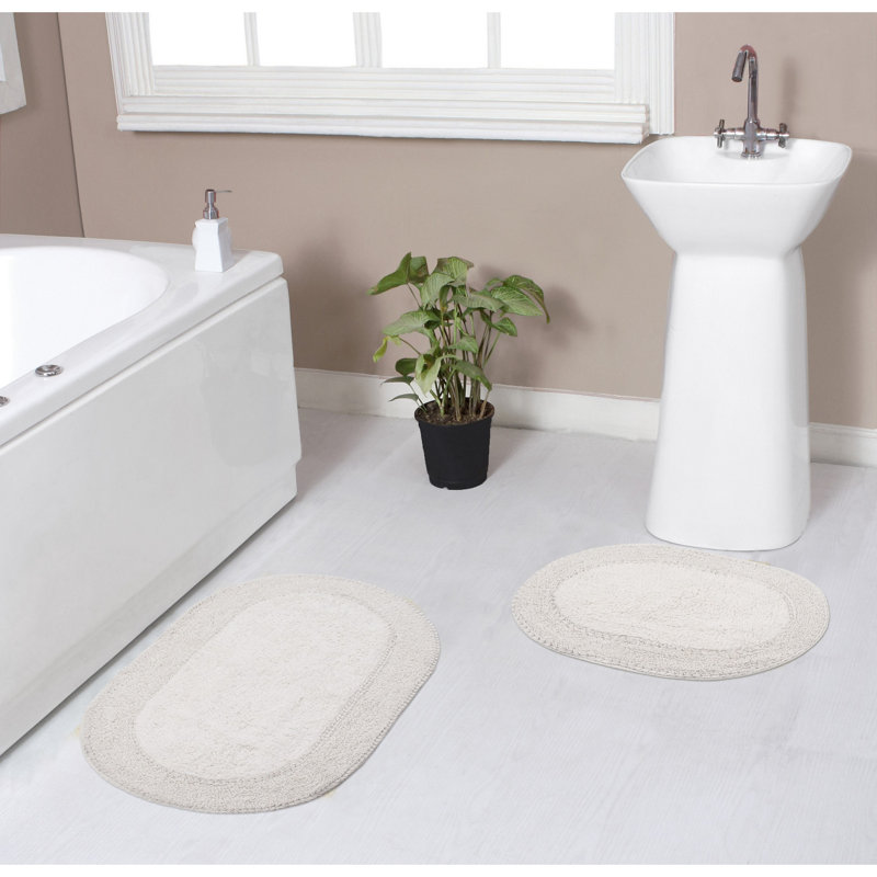 Ensemble de tapis pour salle de bain 100% coton Double Ruffle Collection (ensemble de 2), Ivoire