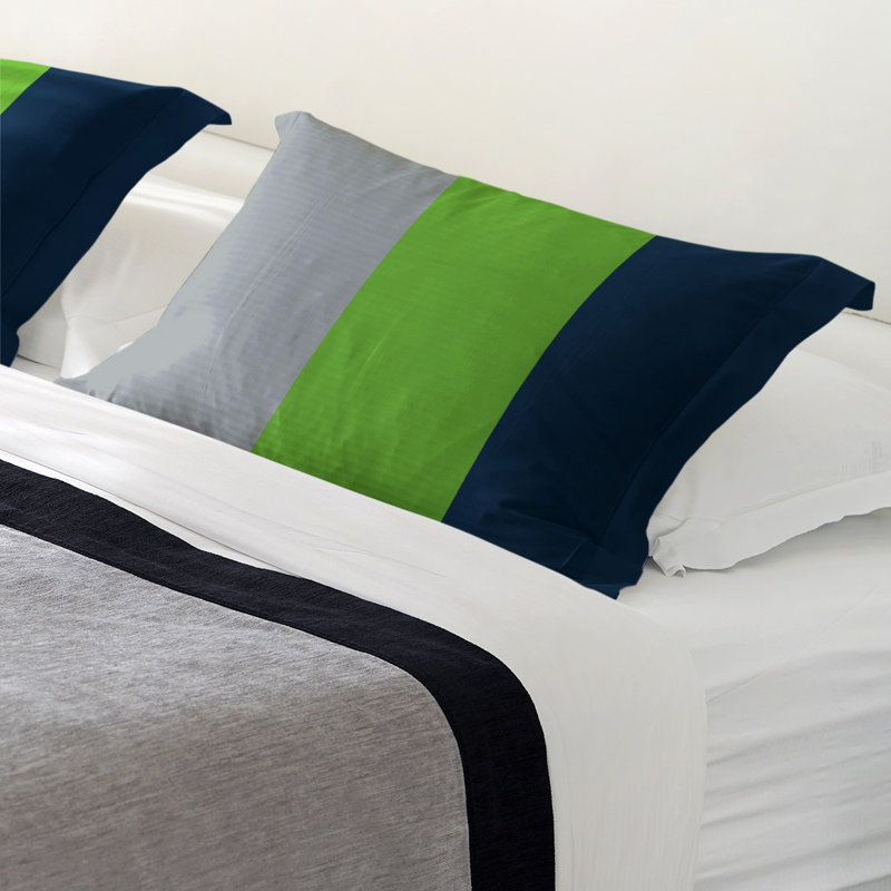 Seattle Football Polyester Striped Sham Set, King, Microfiber, Blue/Green/Gray