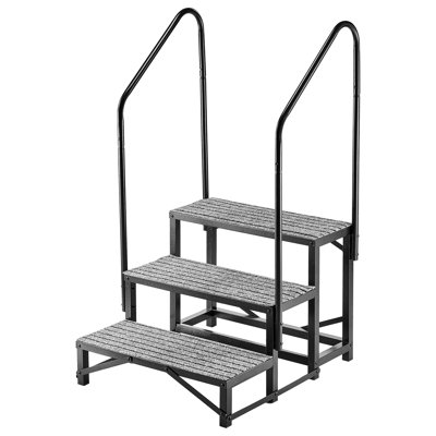 Escalier pour véhicule récréatif avec rampes doubles, 3 marches, capacité de charge de 660 lb, escalier d'extérieur robuste avec tapis antidérapant pour personnes âgées / animaux de compagnie, escalier portatif pour spa, camping-car, maison mobile, porche, piscine, spa