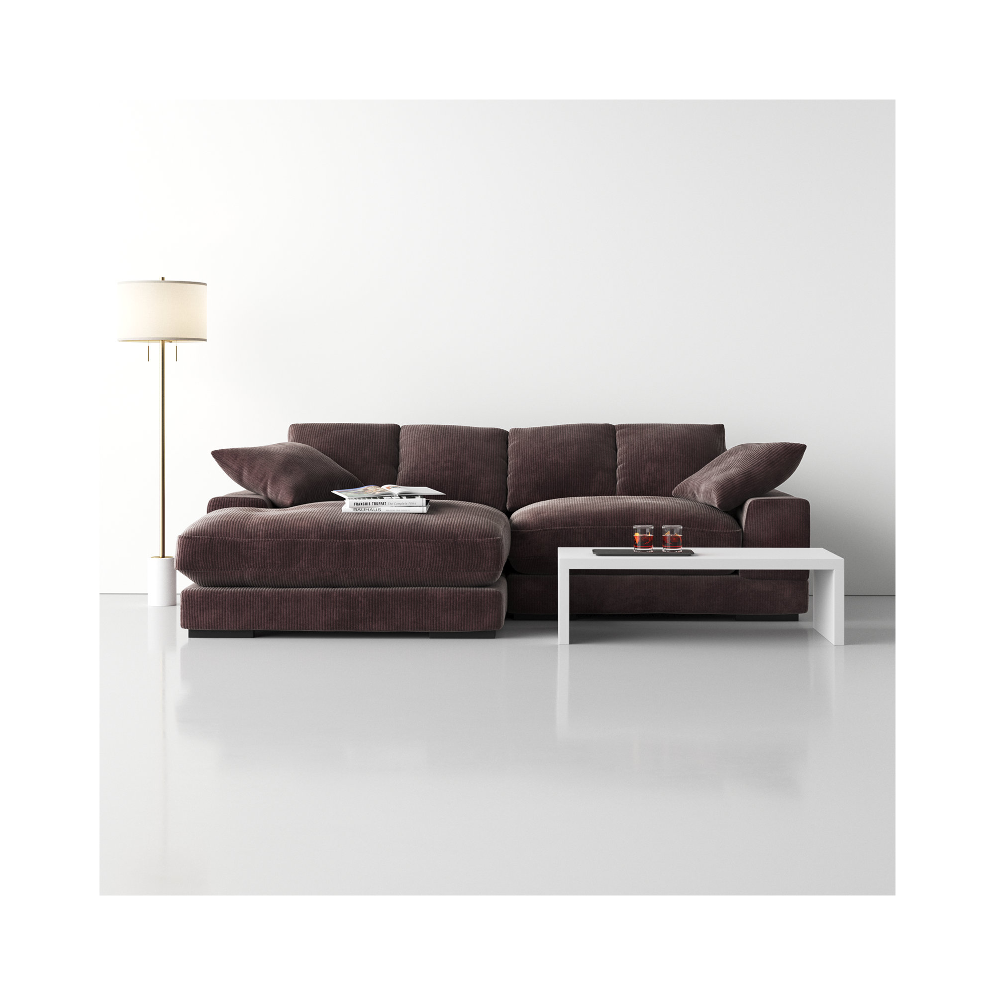 Lonsdale Chaise Sectional, Dark Brown Corduroy