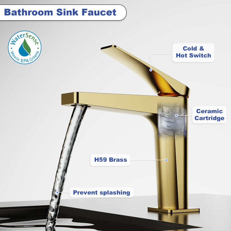 Single Handle Sink Faucet Single Hole Bathroom Faucet With Deckplate, Brushed Gold