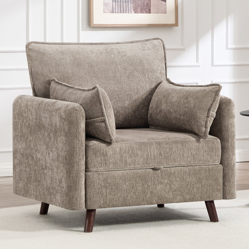 Fauteuil d'appoint rembourré surdimensionné avec rangement dissimulé, Brun