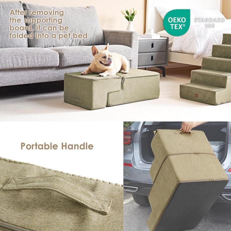 Escalier pour animal 3 marches Emalee, Brun clair, Petit (H 18 po x l 15 po x P 24 po)