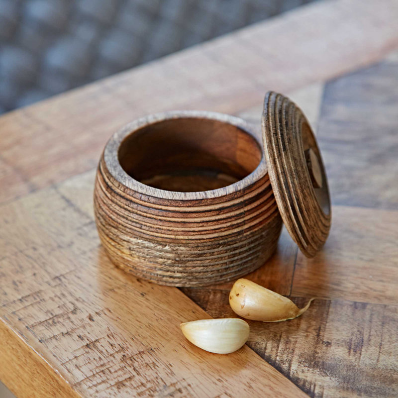 Makula Natural Mango Wood Bowl with Lid, 6.5cm H x 9cm W x 9cm D