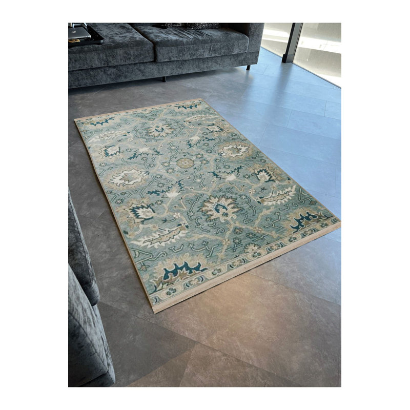 Tapis décoratif lavable à la machine bleu clair à motif floral et floral, Rectangle 3 pi 11 po x 5 pi 11 po