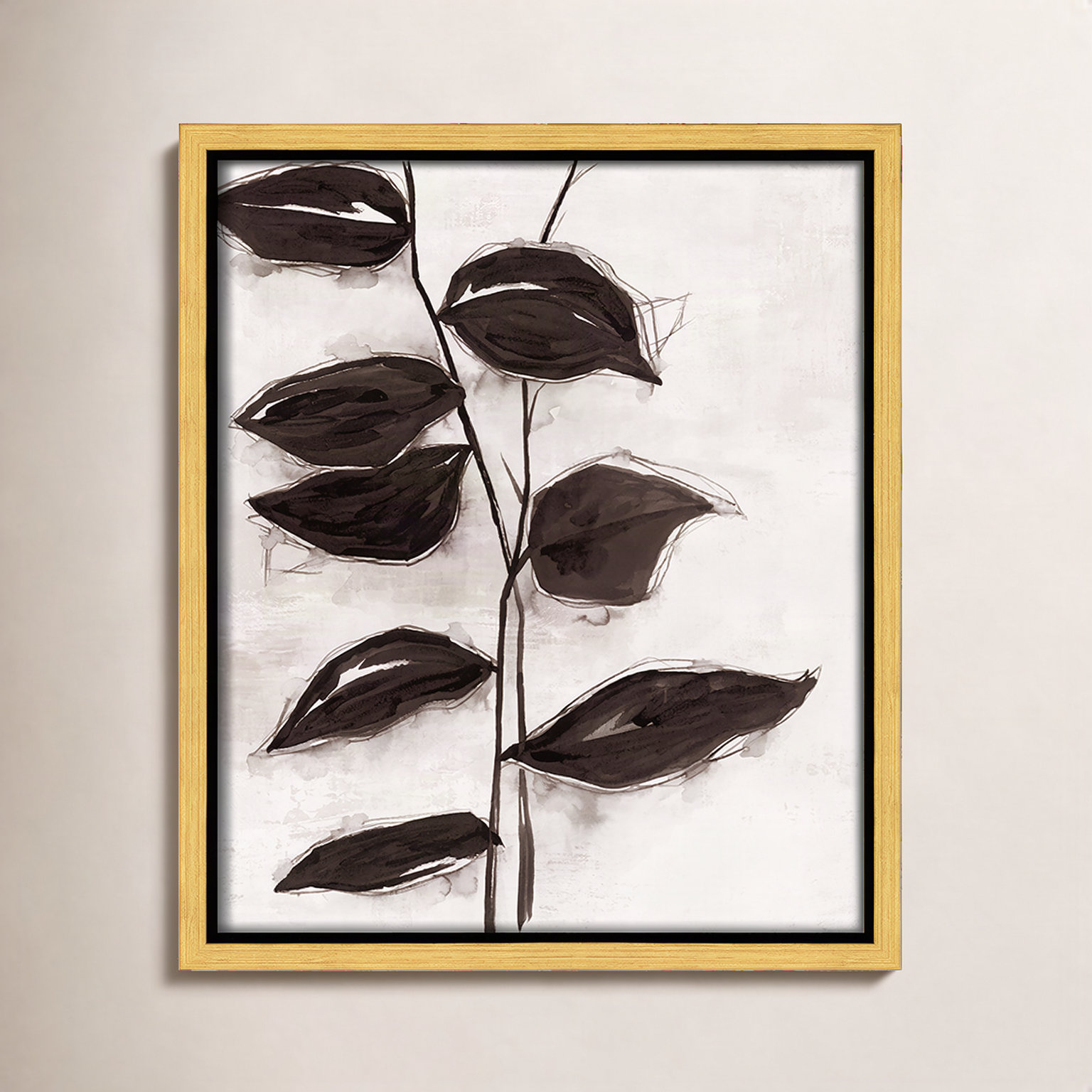 Leaves "Leaves I" Print, 11.5" H x 9.5" W x 2" D, Gold Framed