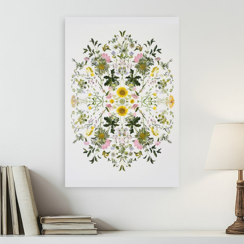 Vibrant Botanical Mandala Delicate Vibrant Abstract Nature Spring Wall Art Print 1 Piece Wrapped Canvas Wall Art