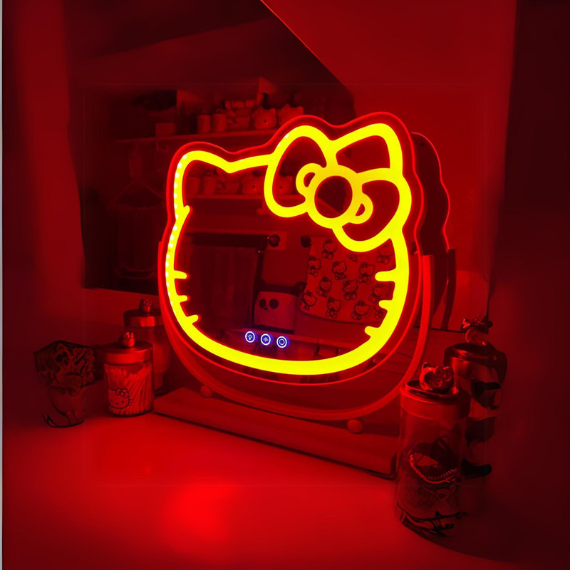 Hello Kitty Kawaii Lighted Makeup Mirror with Adjustable Tilt and Sturdy Metal Base, Lighting Change Button