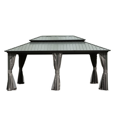 Pavillon de jardin 12 x 18 pi avec auvent en aluminium et en acier galvanisé gris design pour patio, cour arrière, terrasse, pelouse