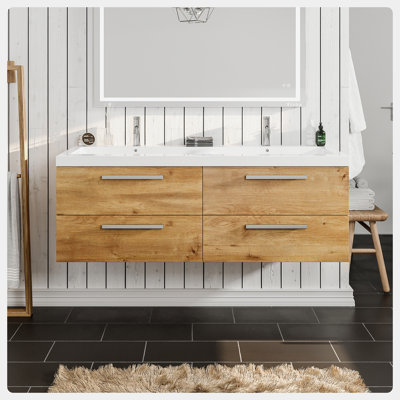 Zakis 57" Wall-Mounted Double Bathroom Vanity Set