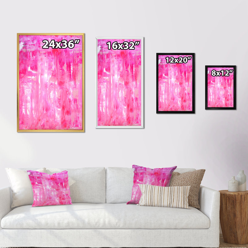 Reproduction d'art moderne sur toile rose, art abstrait VII, H 36 po x l 24 po x P 1 po, Toile encadrée flottée blanche