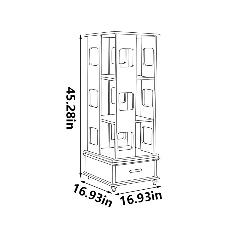 Bibliothèque rotative rétro avec rangement, (3 tablettes) H 45,28 po x l 16,93 po x P 16,93 po