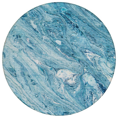 Tapis intérieur rond lavable abstrait bleu ciel et bleu marine HomeRoots 8 pi