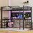 Metal Loft Bed with Desk and Shelves, Loft Bed Frame for Bedroom-707123269-716877263