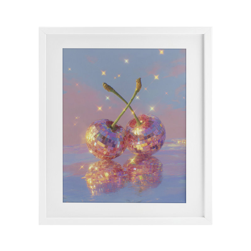 Disco Cherry Reflection, reproduction encadrée sous verre, conception de Ziwei Li, H 16 po x l 13 po, Cadre blanc côtier